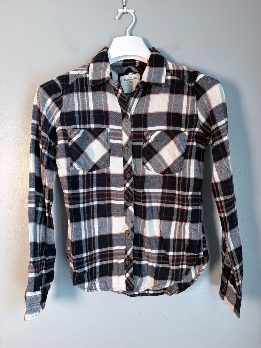 Abercrombie & Fitch Small Womens Brown Plaid Long Sleeve Flannel Button Down